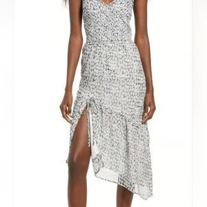 New-asymetric Hem-Black/White Floral Adjust Straps-elastic Smock-Front Side Slit